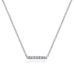 14K White Gold Petite Pavé Diamond Bar Necklace