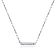 14K White Gold Petite Pave Diamond Bar Necklace