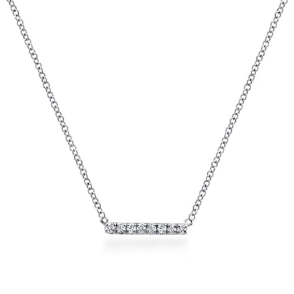 14K White Gold Petite Pave Diamond Bar Necklace