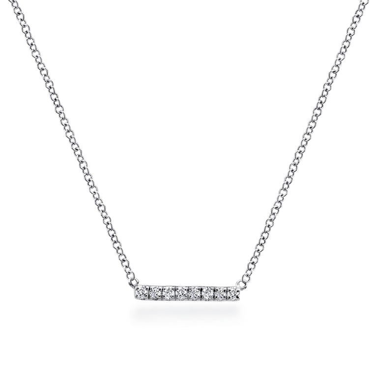 14K White Gold Petite Pave Diamond Bar Necklace - 0.06 ct - Shot 1