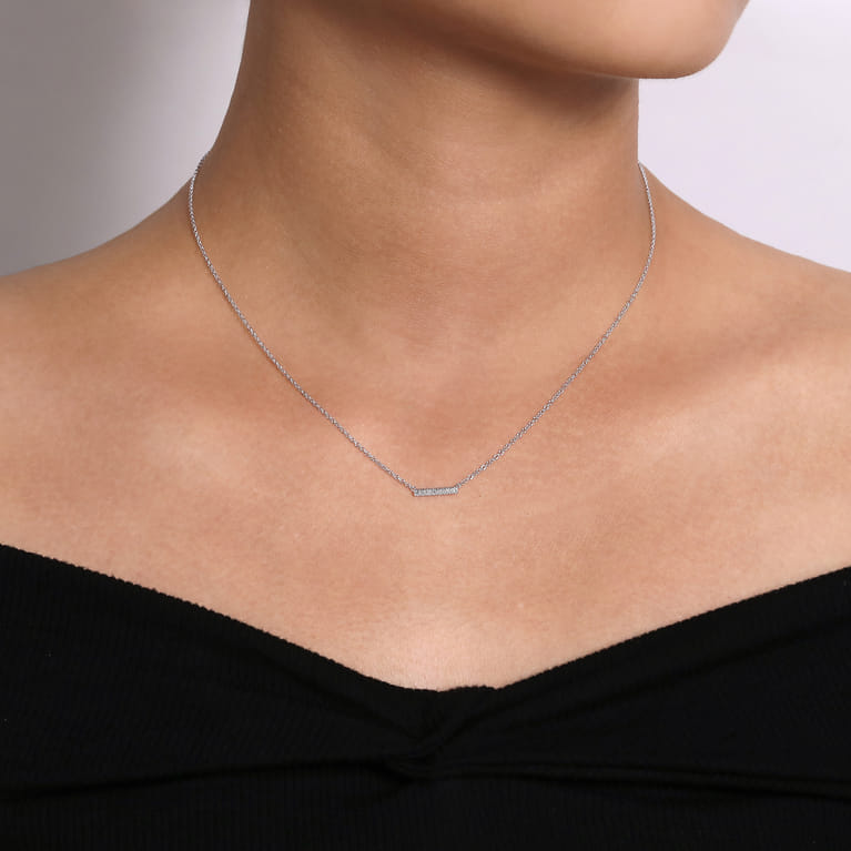 14K White Gold Petite Pave Diamond Bar Necklace - 0.06 ct - Shot 3