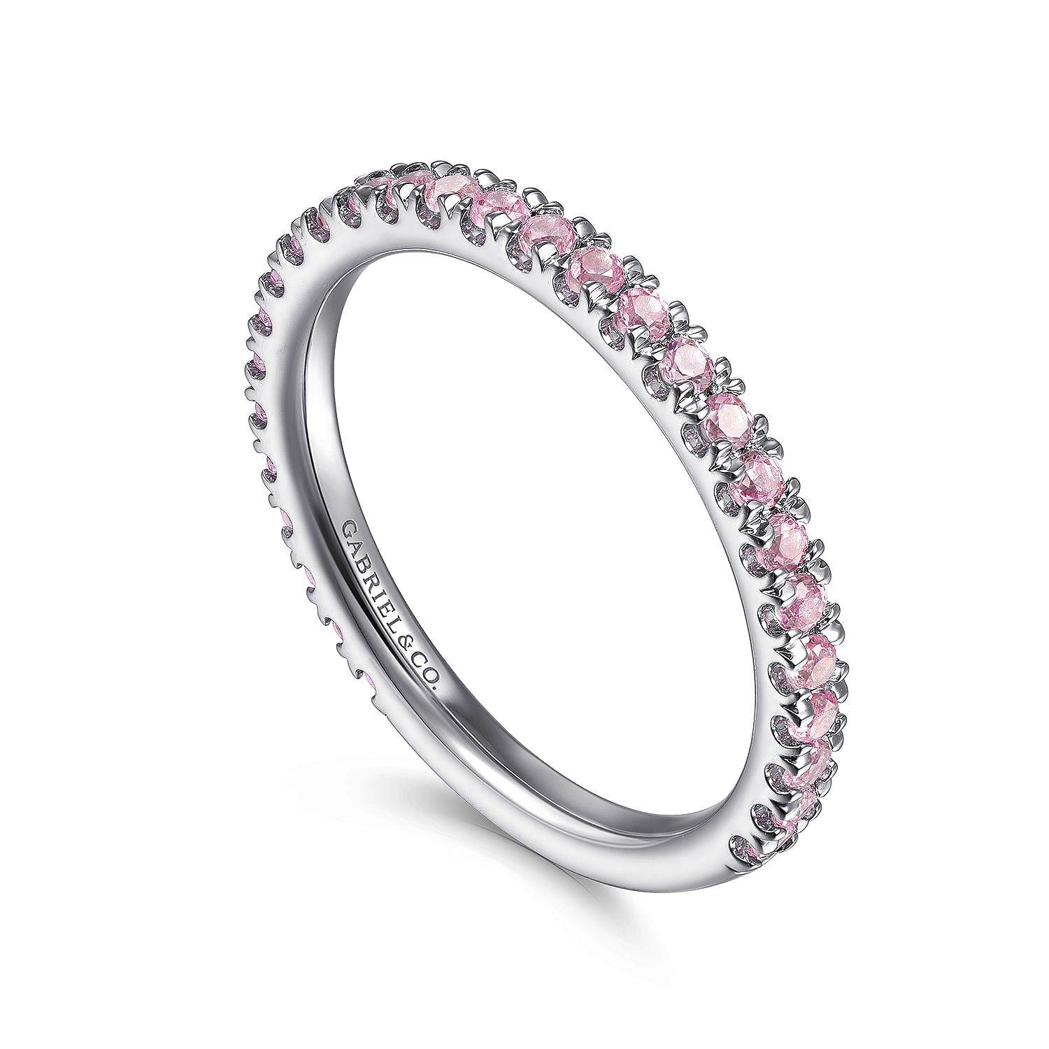 14K White Gold Pink Created Zircon Stackable Ring - Shot 3