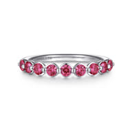 14K White Gold Pink Tourmaline Stackable Ring