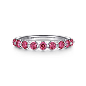 14K White Gold Pink Tourmaline Stackable Ring