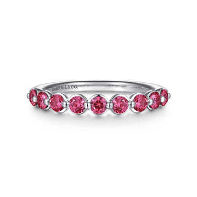14K White Gold Pink Tourmaline Stackable Ring