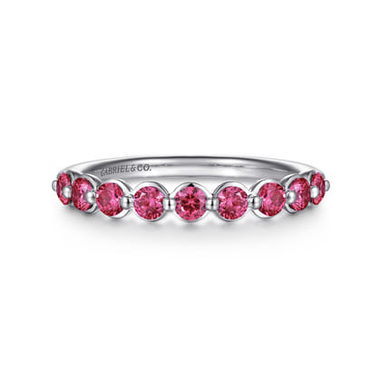 14K White Gold Pink Tourmaline Stackable Ring