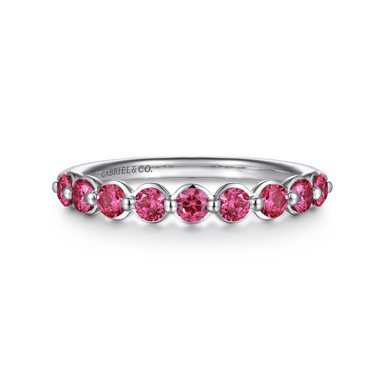 14K White Gold Pink Tourmaline Stackable Ring - Shot 1