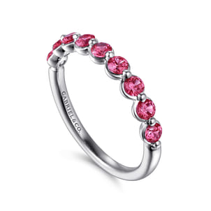 14K White Gold Pink Tourmaline Stackable Ring