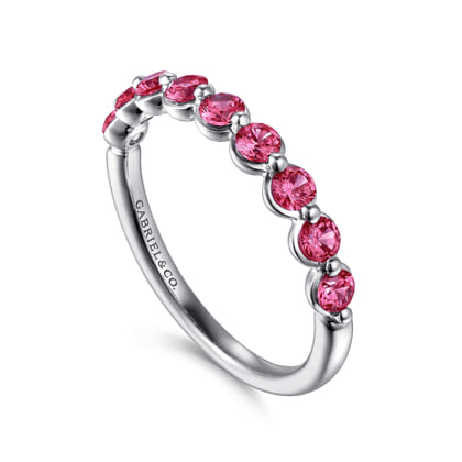 14K White Gold Pink Tourmaline Stackable Ring