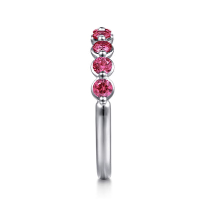 14K White Gold Pink Tourmaline Stackable Ring