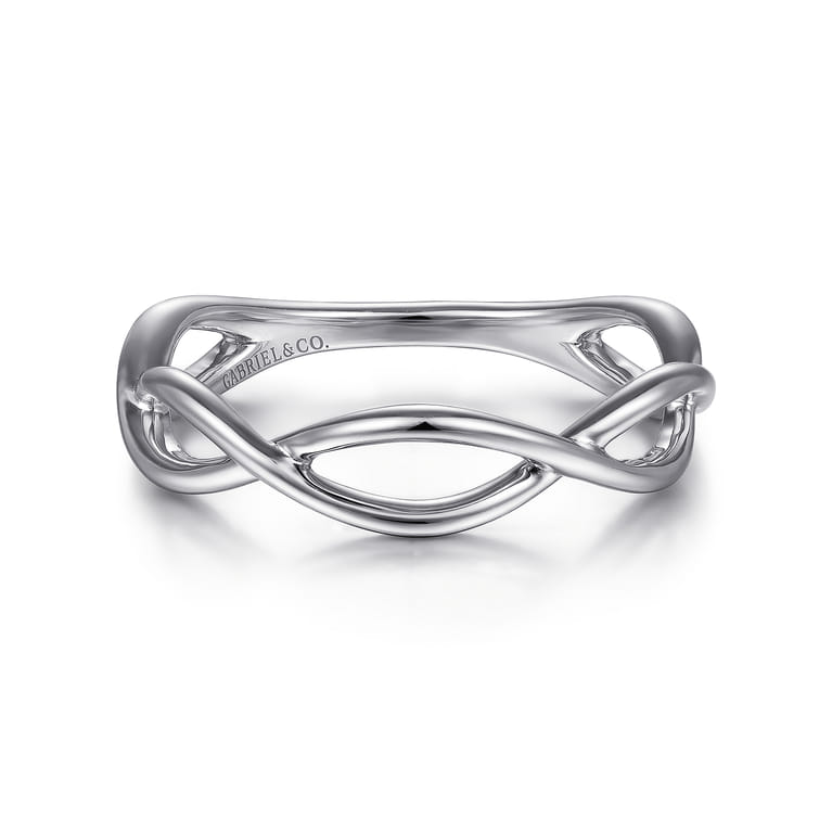 14K White Gold Plain Twisted Stackable Ring - Shot 1