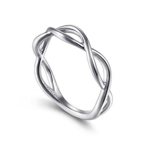 14K White Gold Plain Twisted Stackable Ring - Shot 3
