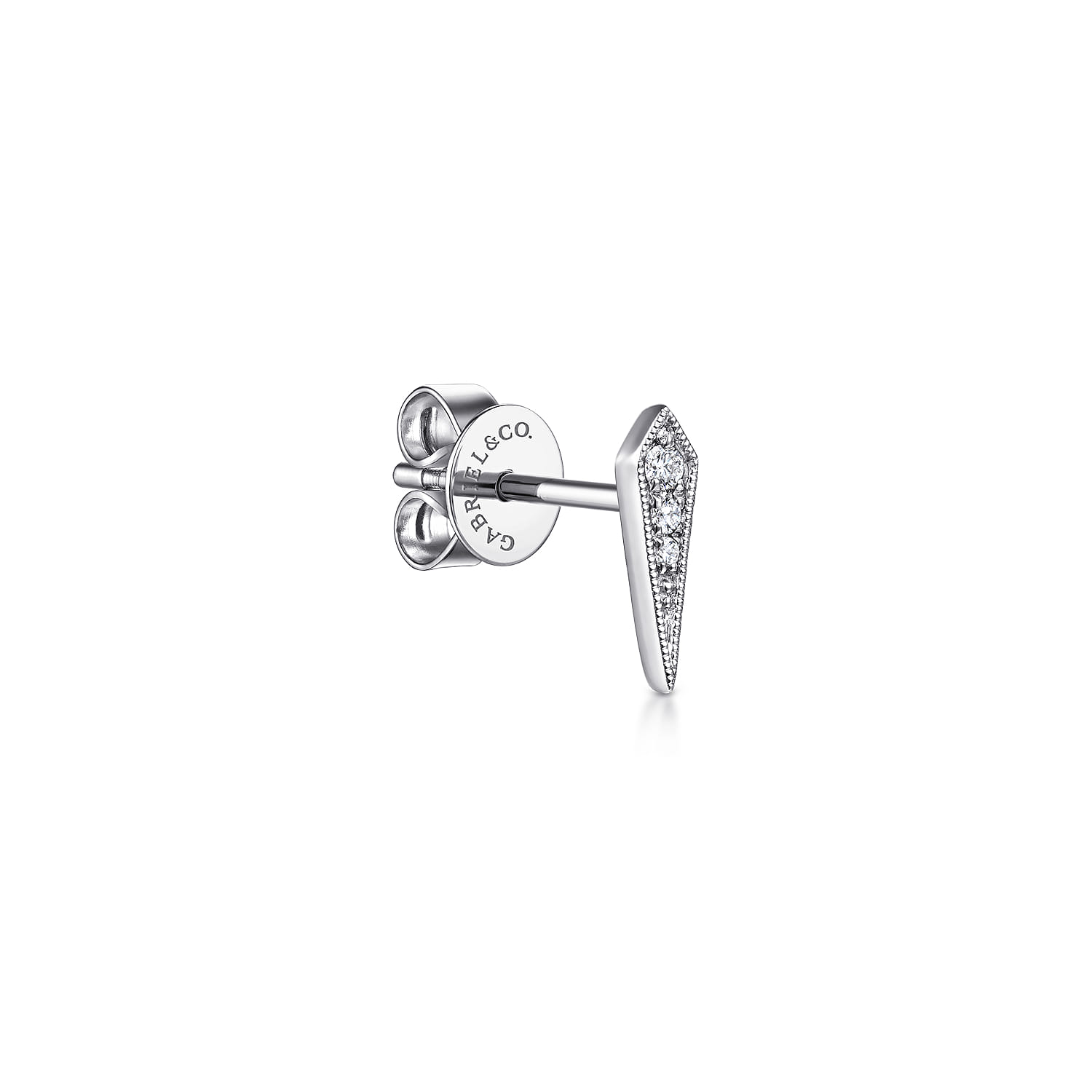 14K White Gold Pointed Diamond Bar Single Stud Earrings - 0.03 ct - Shot 1