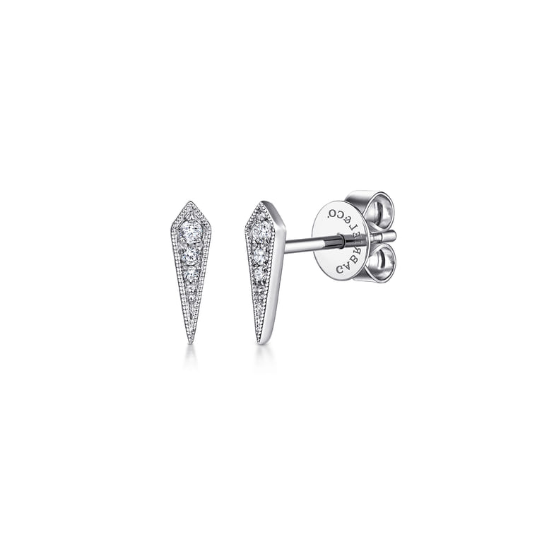 14K White Gold Pointed Diamond Bar Stud Earrings - 0.06 ct - Shot 1