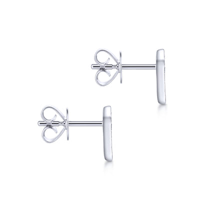 14K White Gold Pointed Diamond Bar Stud Earrings