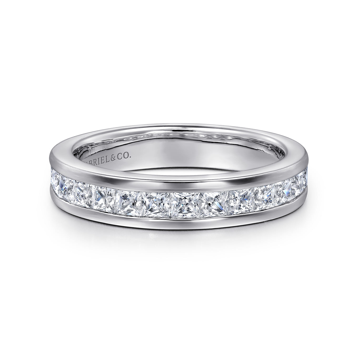 Straight Wedding Ring in 14k White Gold with Princess Cut Natural Diamond at Gabriel & Co. - Shot 1