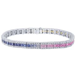 14K White Gold Princess Cut Rainbow Tennis Bracelet