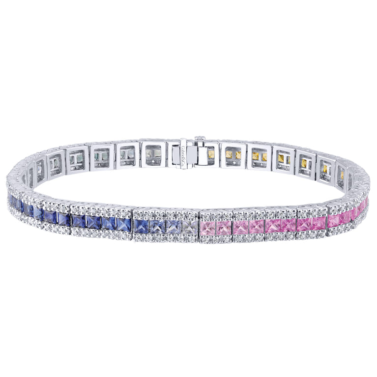 14K White Gold Princess Cut Rainbow Tennis Bracelet - 0.89 ct - Shot 1