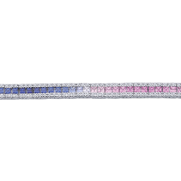 14K White Gold Princess Cut Rainbow Tennis Bracelet - 0.89 ct - Shot 2