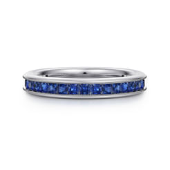 14K White Gold Princess Cut Sapphire Stackable Band