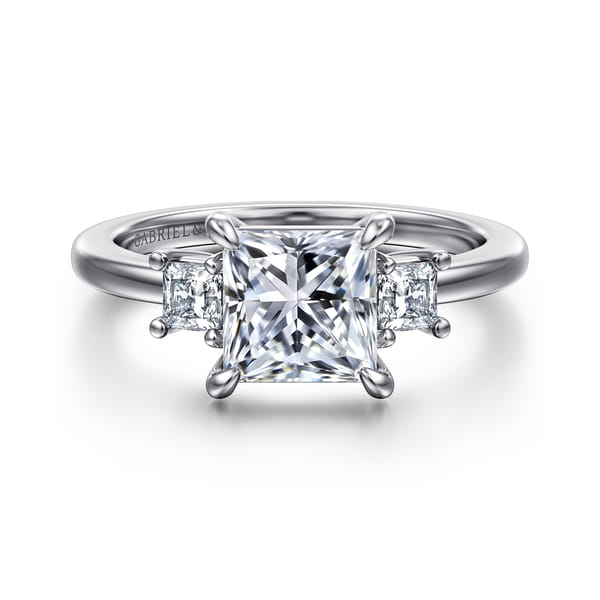 Princess Cut Three Stone Diamond Engagement Ring in White Gold