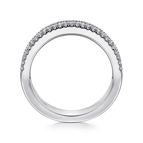 14K White Gold Princess Cut and Round Diamond Wide Band Ring - 1.5 ct - Shot 2