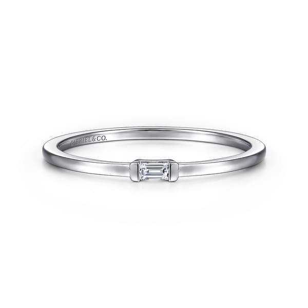 White Gold Promise Ring with Diamond Baguette