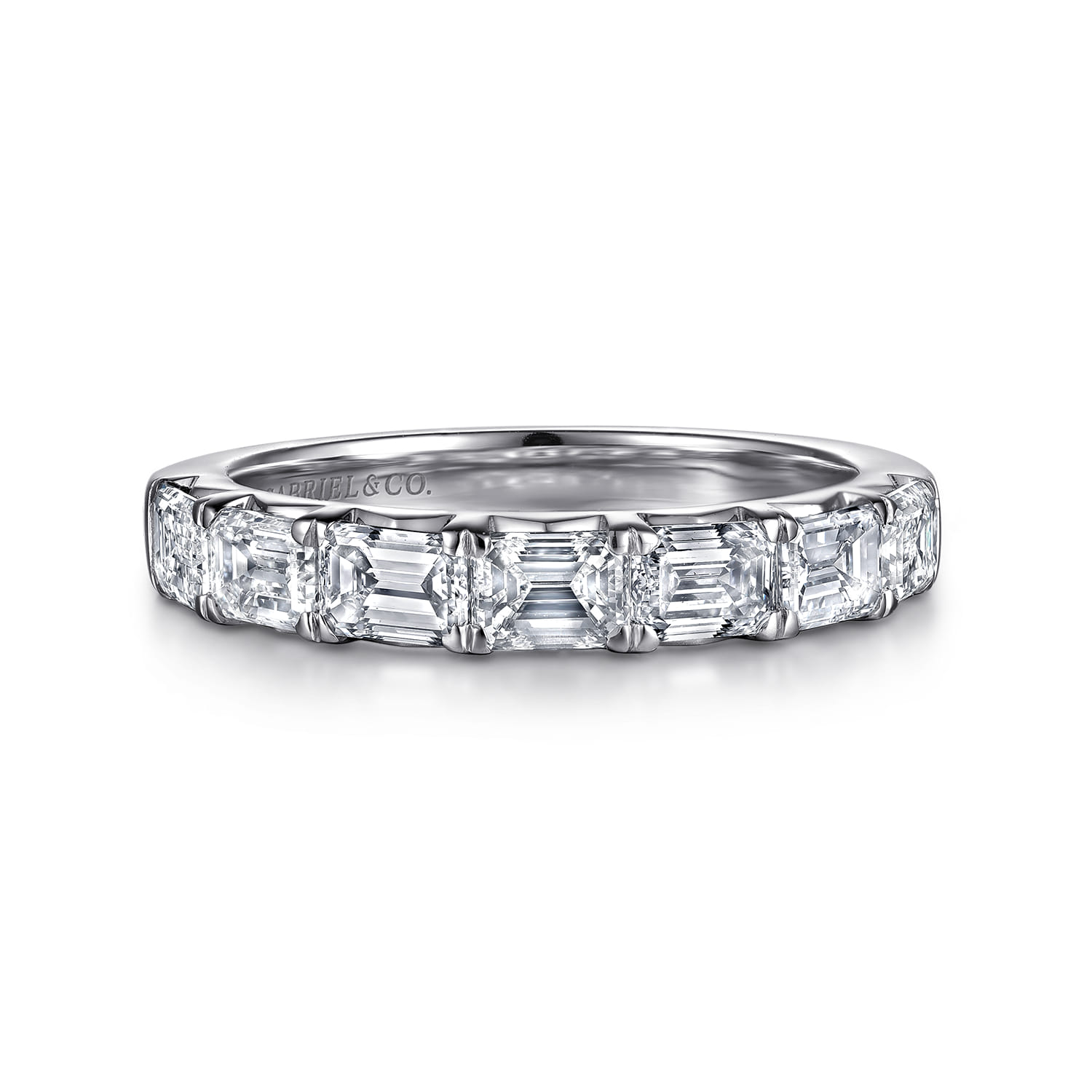 Straight Wedding Ring in 14k White Gold with Emerald Cut Natural Diamond at Gabriel & Co. - Shot 1