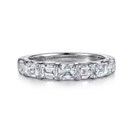 14K White Gold Prong Emerald Cut 7 Stone Diamond Anniversary Band