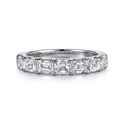 14K White Gold Prong Emerald Cut 7 Stone Diamond Anniversary Band