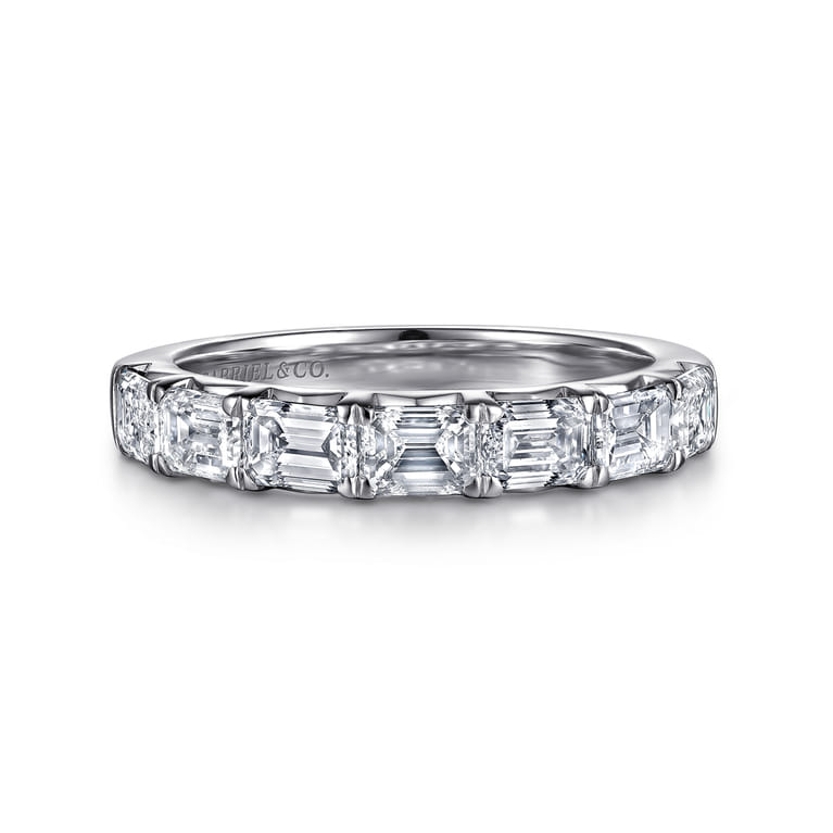 Straight Wedding Ring in 14k White Gold with Emerald Cut Natural Diamond at Gabriel & Co. - Shot 1