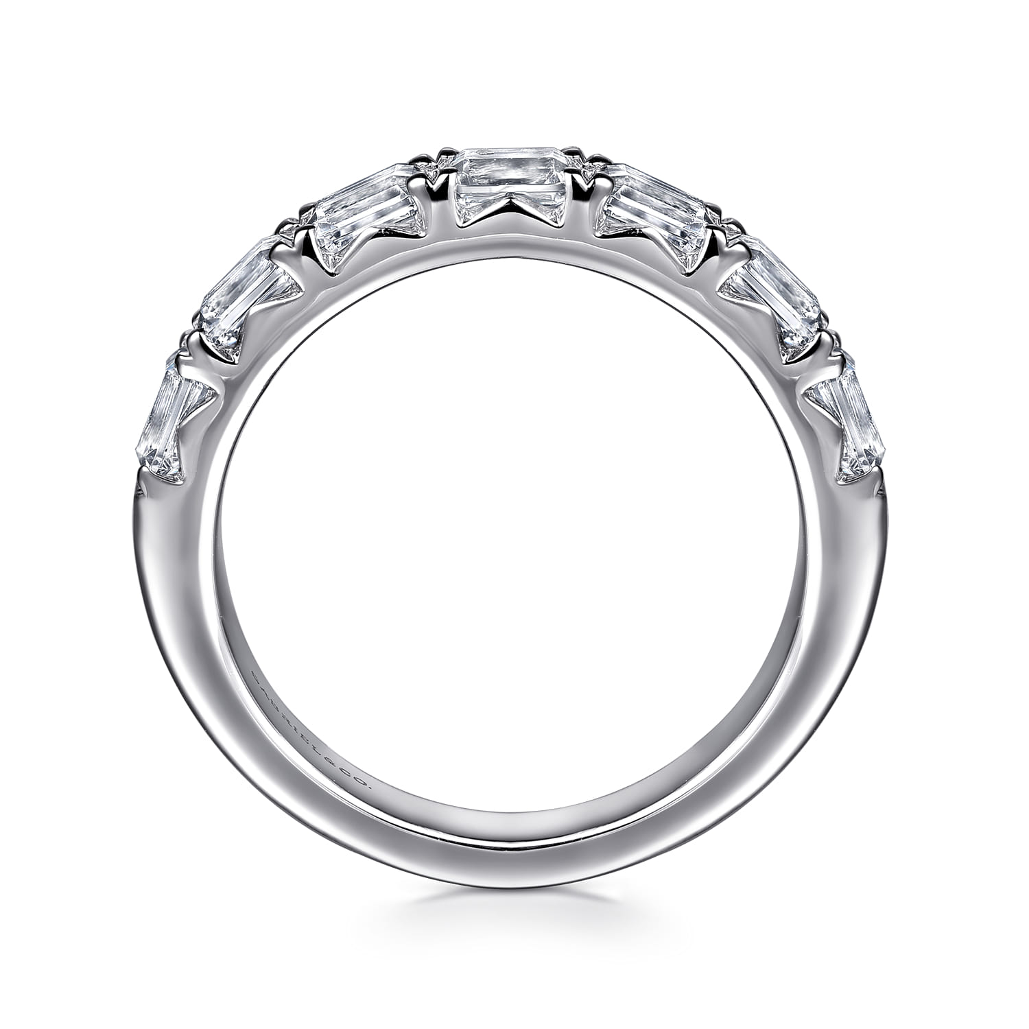 Straight Wedding Ring in 14k White Gold with Emerald Cut Natural Diamond at Gabriel & Co. - Shot 2