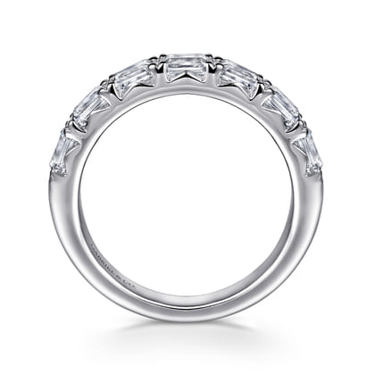 14K White Gold Prong Emerald Cut 7 Stone Diamond Anniversary Band