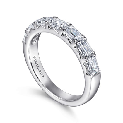 14K White Gold Prong Emerald Cut 7 Stone Diamond Anniversary Band