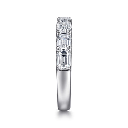 14K White Gold Prong Emerald Cut 7 Stone Diamond Anniversary Band