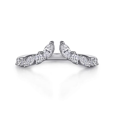 14K White Gold Prong Marquise and Round Diamond Anniversary Band