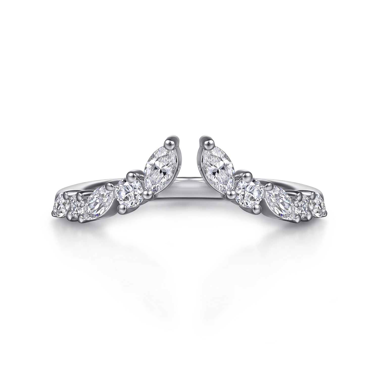 14K White Gold Prong Marquise and Round Open Diamond Anniversary Band