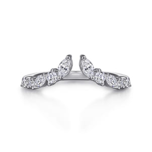 14K White Gold Prong Marquise and Round Open Diamond Anniversary Band