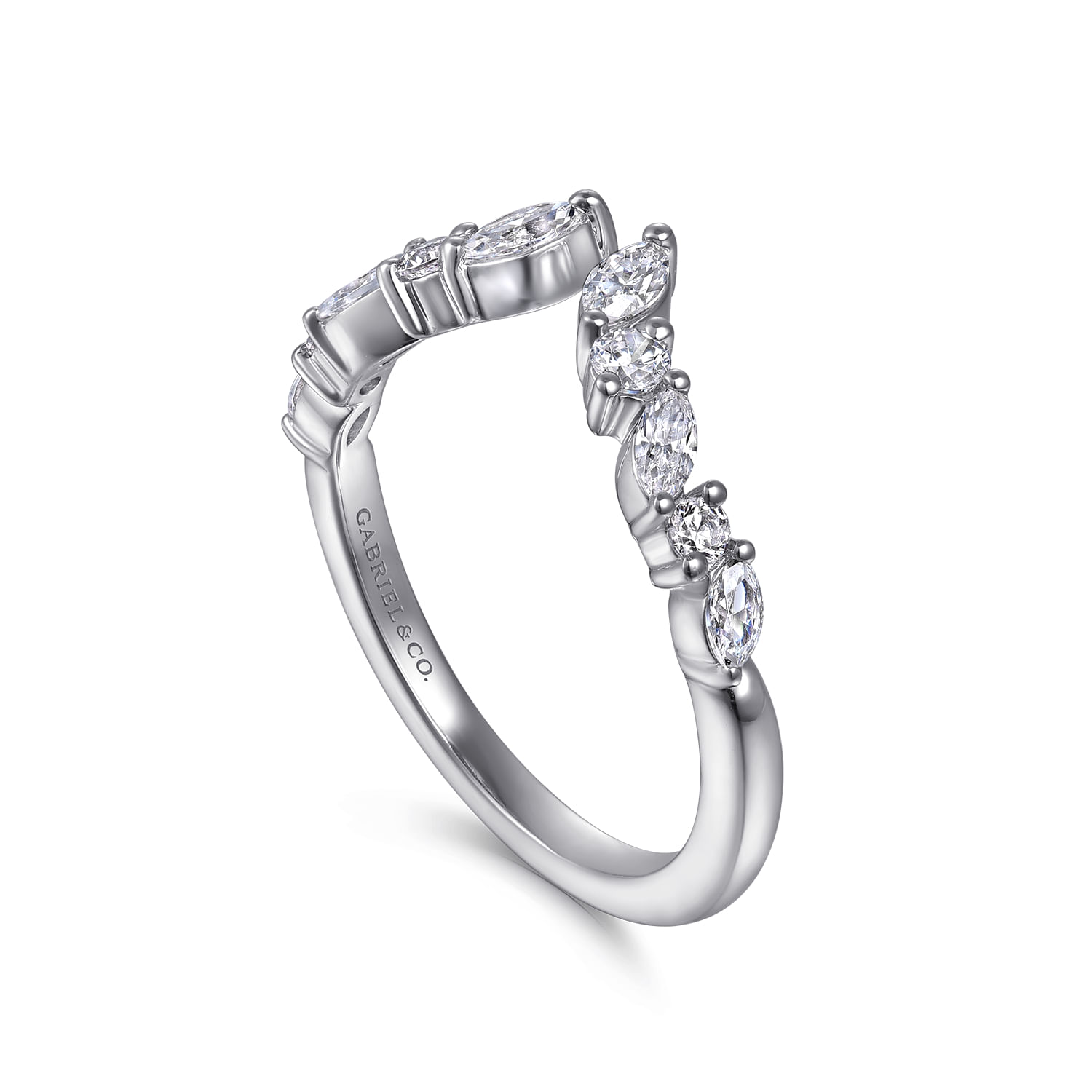 14K White Gold Prong Marquise and Round Open Diamond Anniversary Band