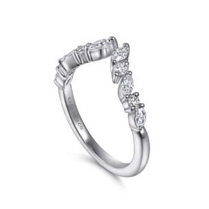 14K White Gold Prong Marquise and Round Open Diamond Anniversary Band