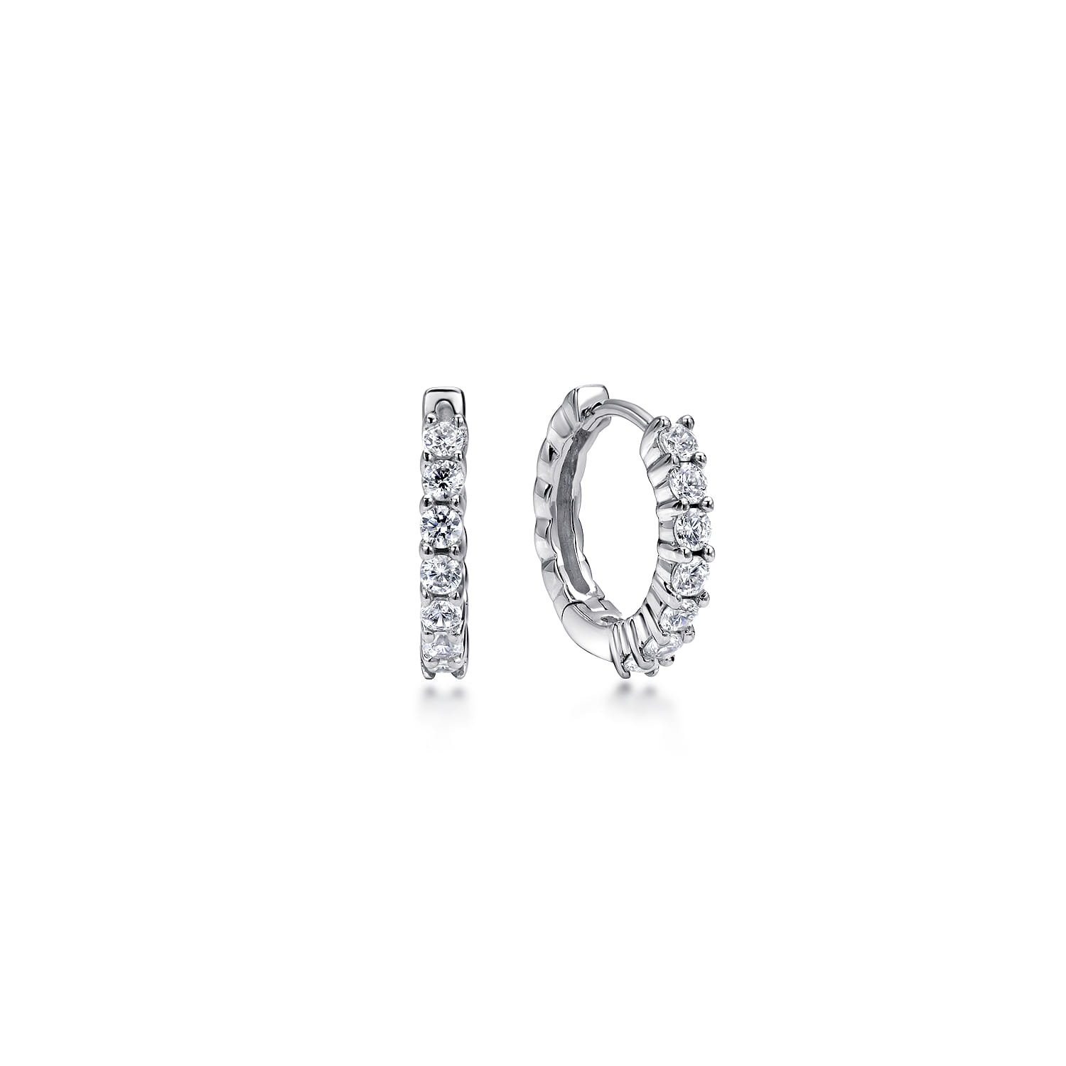14K White Gold Prong Set 10mm Round Classic Diamond Hoop Earrings - 0.5 ct - Shot 1
