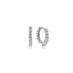 14K White Gold Prong Set 10mm Round Classic Diamond Hoop Earrings