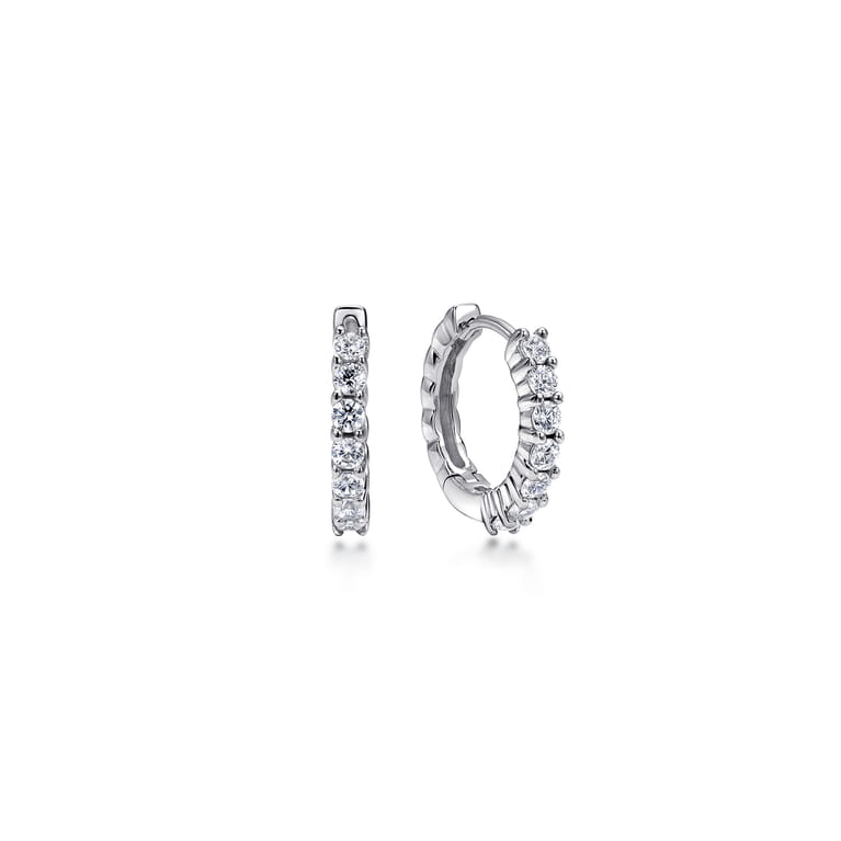 14K White Gold Prong Set 10mm Round Classic Diamond Hoop Earrings - 0.5 ct - Shot 1