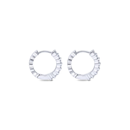 14K White Gold Prong Set 10mm Round Classic Diamond Hoop Earrings
