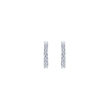 14K White Gold Prong Set 10mm Round Classic Diamond Hoop Earrings