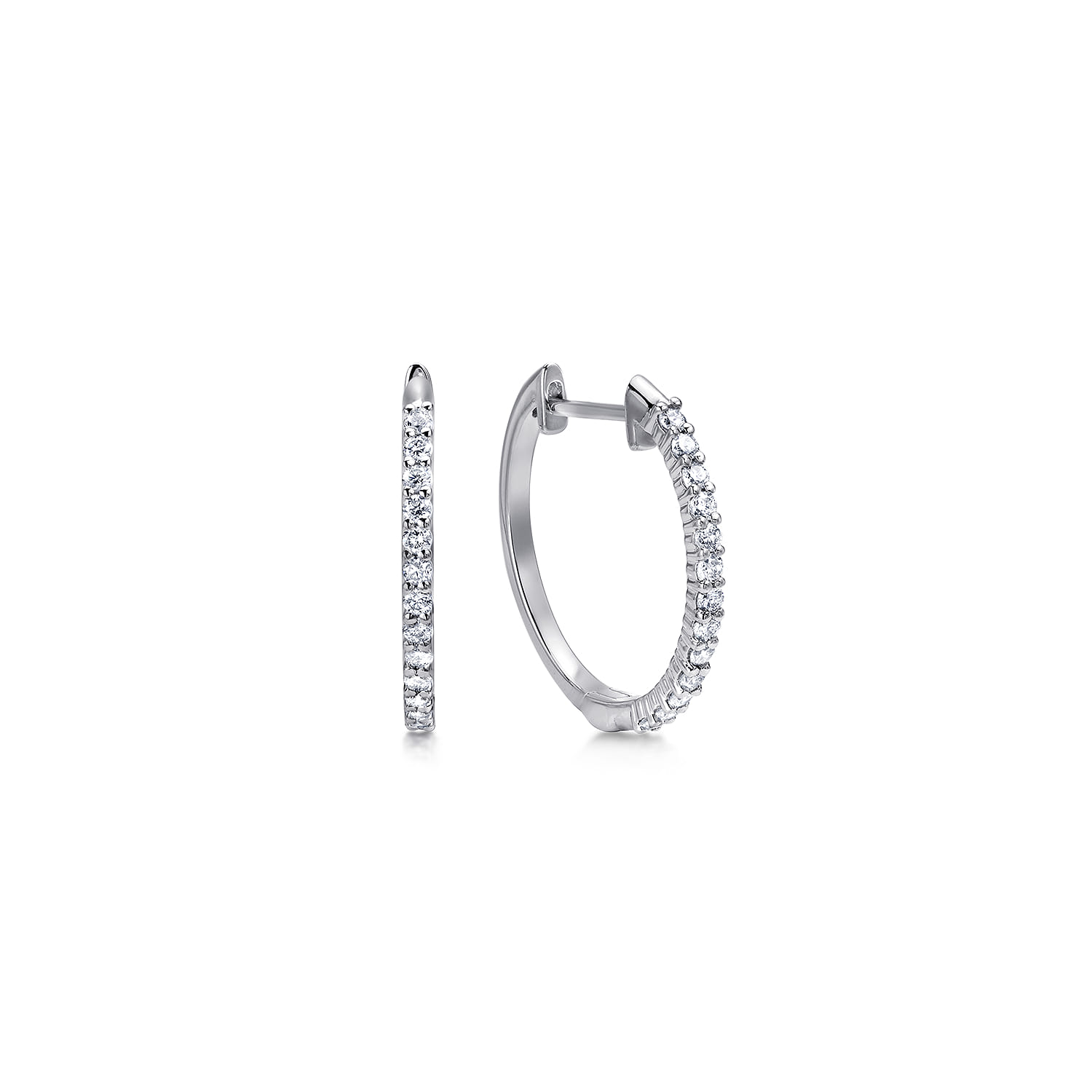 14K White Gold Prong Set 15mm Round Classic Diamond Hoop Earrings - 0.26 ct - Shot 1