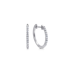 14K White Gold Prong Set 15mm Round Classic Diamond Hoop Earrings