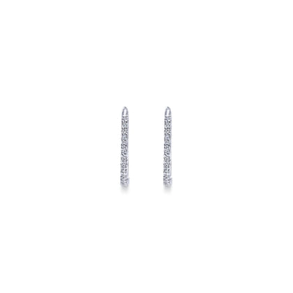 14K White Gold Prong Set 15mm Round Classic Diamond Hoop Earrings