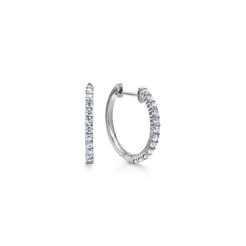 14K White Gold Prong Set 15mm Round Classic Diamond Hoop Earrings