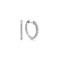 14K White Gold Prong Set 15mm Round Classic Diamond Hoop Earrings